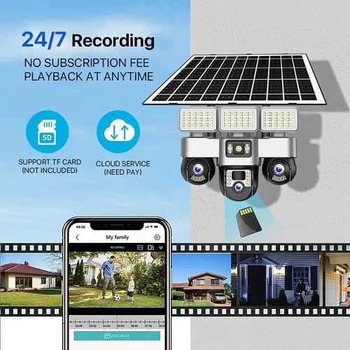 Solar 4G Outdoor Security Camera, Triple Lens PTZ, Triple Floodlight - Image 3